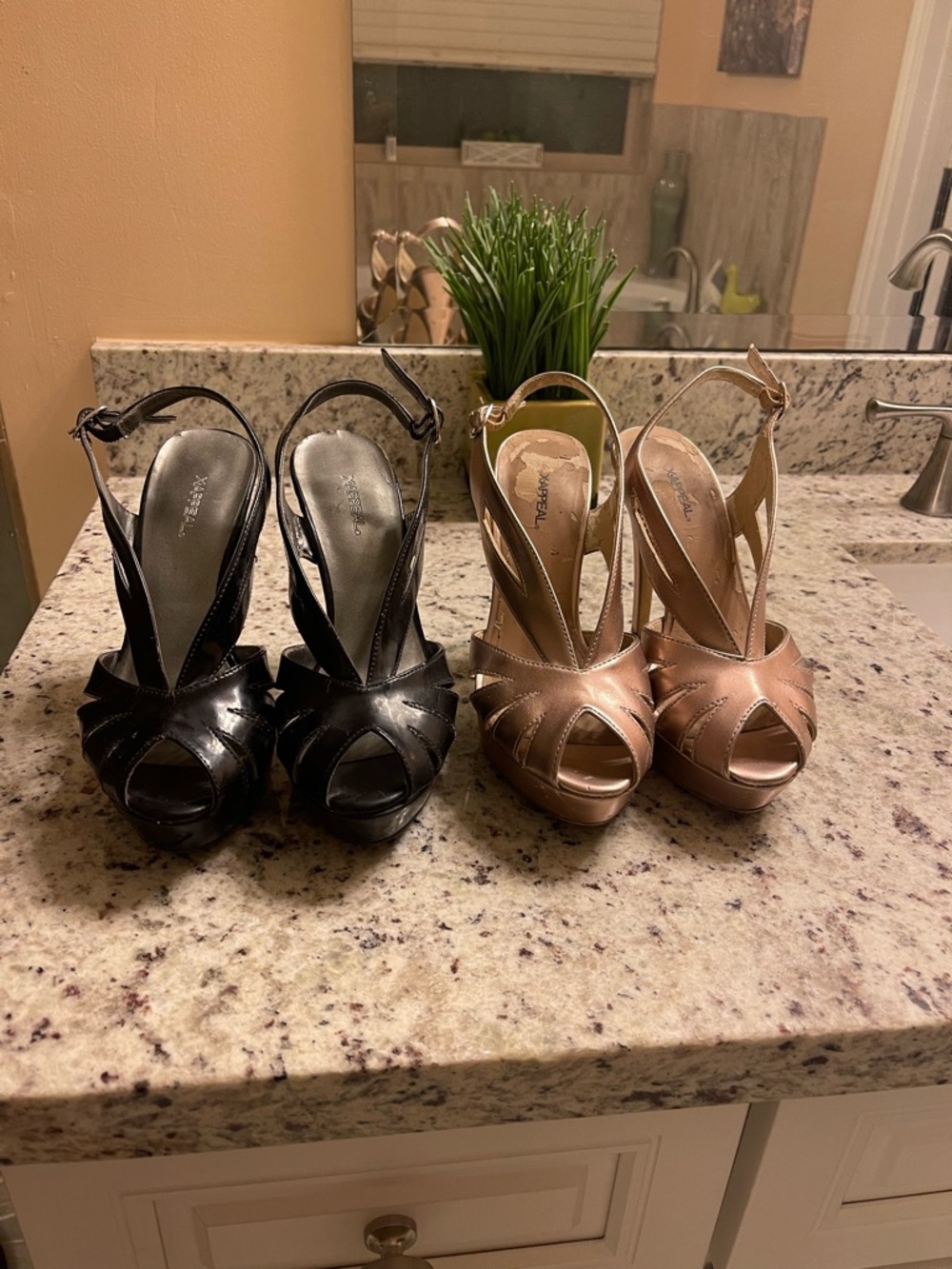 Xappeal 1 Black and 1 Rose Gold Peep-Toe Platform Heels Both for $7